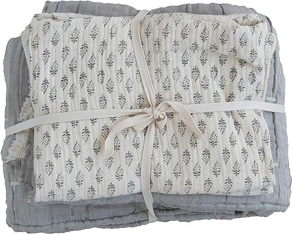 Creative Co-Op Cotton Stitched Bed Cover with 2 Patterned Shams, King, Cream Color & Grey, Set of... | Amazon (US)