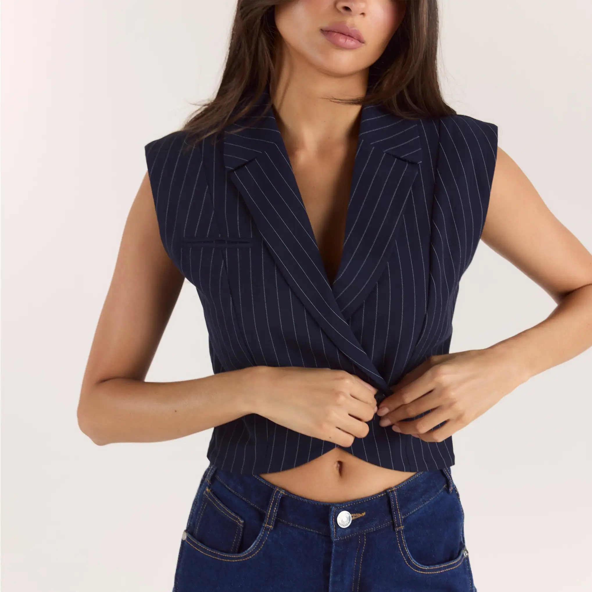Crossover Waistcoat - Navy Pinstripe | Lounge (UK)