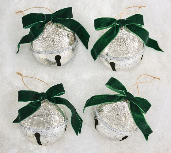 Silver Bell Ornaments with Bows - Set of 4 | Pottery Barn (US)