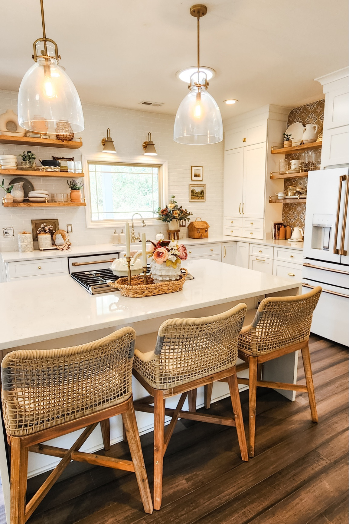 Shop my dreamy kitchen! 
I linked the ever-famous designer look  for less woven rope stools, my RH look for less brass island pendant lights and my rustic floating shelves! 

#floatingshelves #pendantlights #kitchenfinds #kitchen #stools #lookforless #dupe

#LTKsalealert #LTKhome
