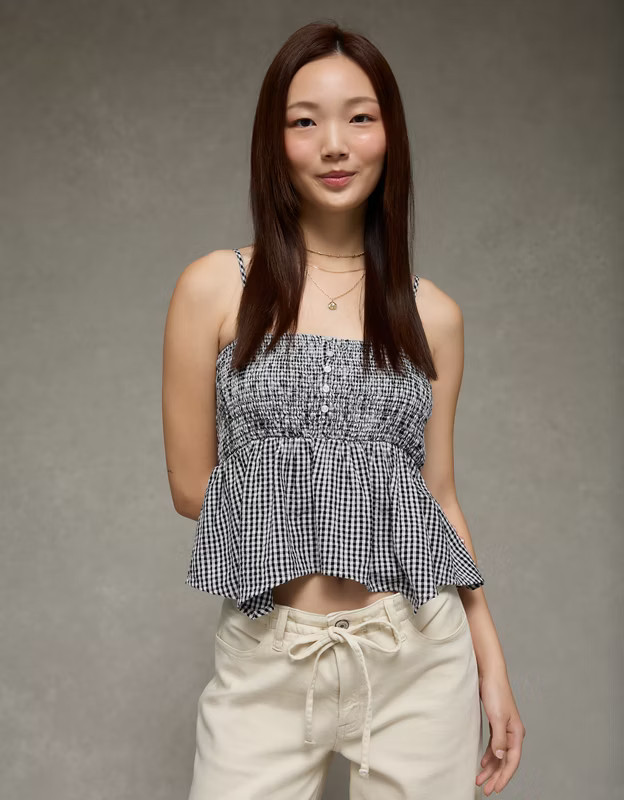 AE Handkerchief Hem Smocked Babydoll Tube Top | American Eagle Outfitters (US & CA)