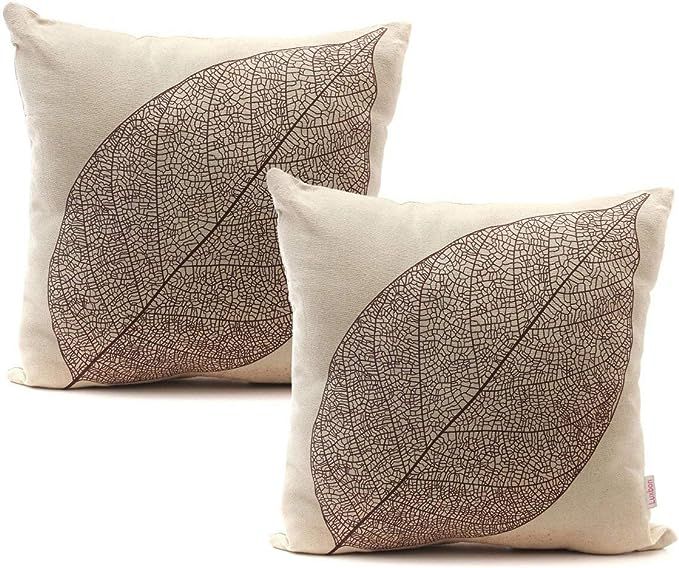 Luxbon Set of 2Pcs Rustic Farmhouse Leaves Decor Linen Throw Pillow Cases Sofa Couch Chair Decora... | Amazon (US)