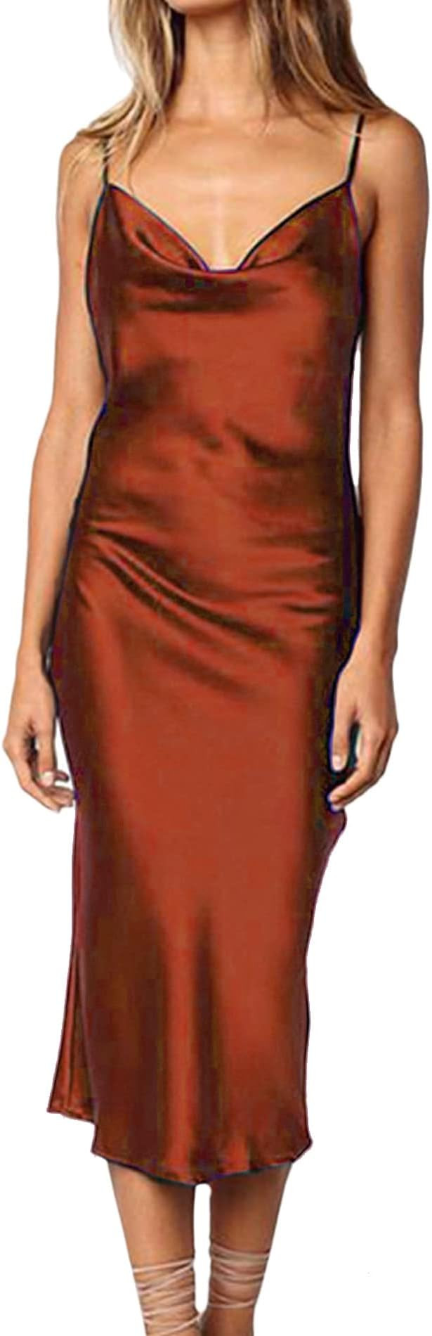 xxxiticat Women's Sleeveless Spaghetti Strap Satin Dress Cocktail Beach Evening Party Cowl Neck D... | Amazon (US)