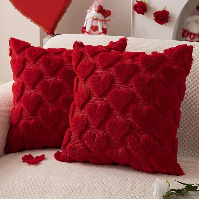 DFXSZ Valentines Pillow Covers 18x18 inch Set of 2 Valentines Day Decoration Red Heart Soft Plush... | Amazon (US)