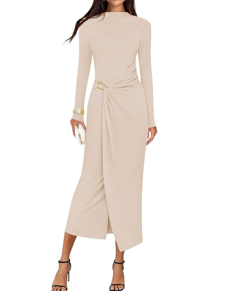 ZESICA Women's 2025 Fall Long Sleeve Bodycon Dress Mock Neck Party Cocktail Wedding Guest Long Mi... | Amazon (US)