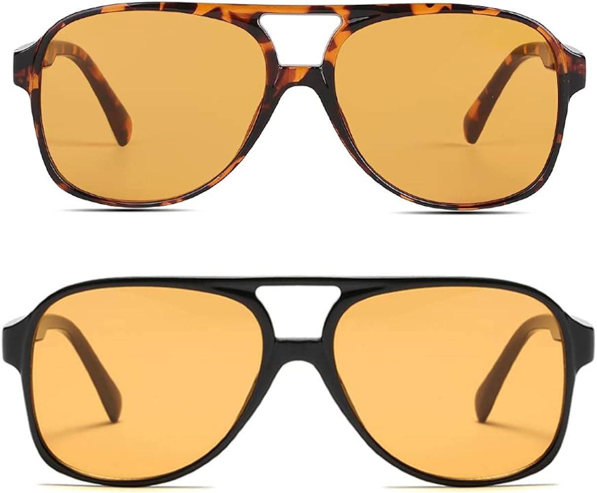 Big 70s Retro Clear Yellow Sunglasses for Men Women Vintage Trendy Sun Glasses | Amazon (US)