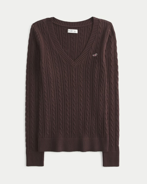 Cable-Knit Icon V-Neck Sweater | Hollister (US)