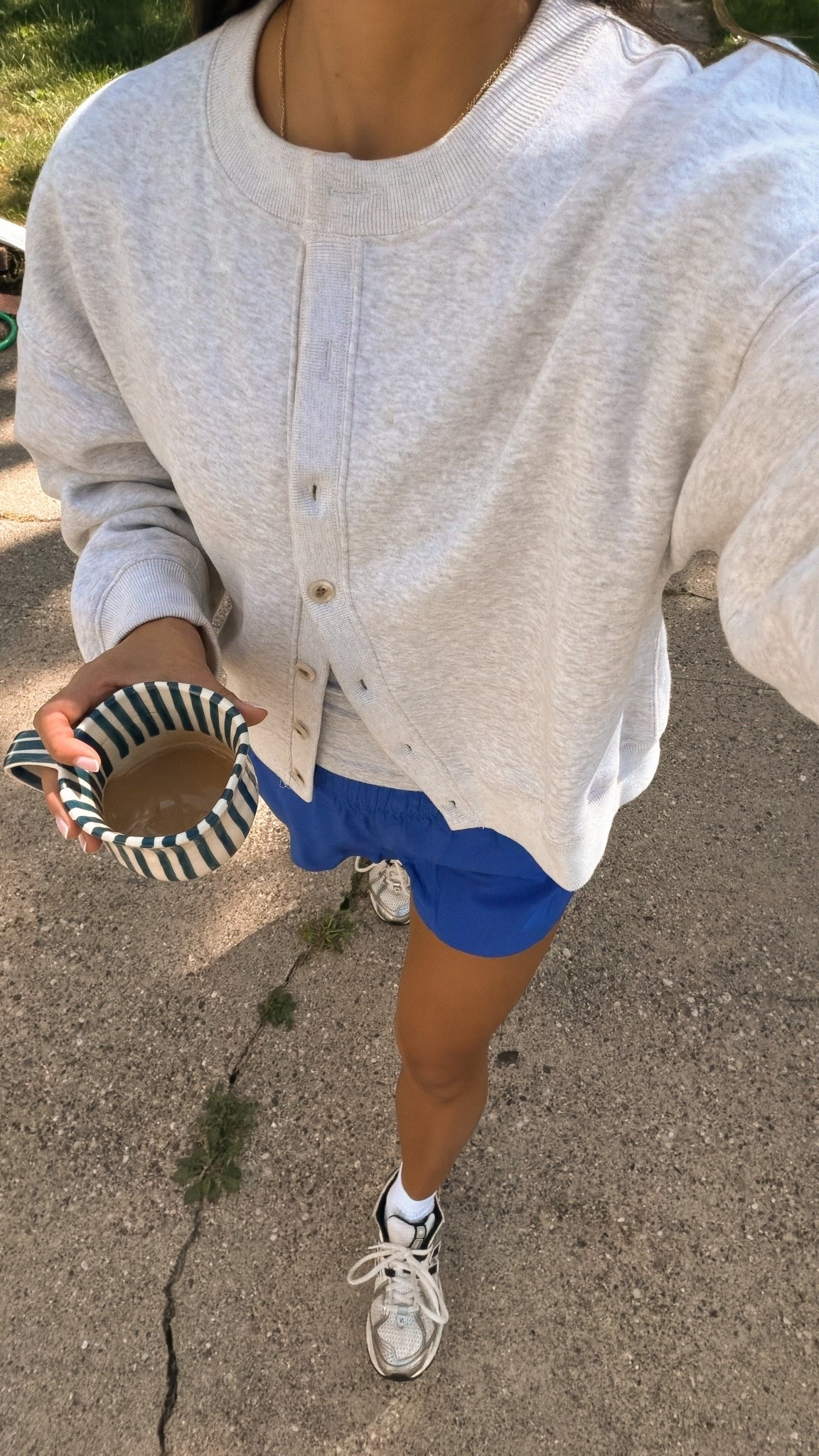 Morning walk outfit! Love this sweatshirt cardigan- been wearing it with everything and these are my favorite running shorts! I have them in so many colors.