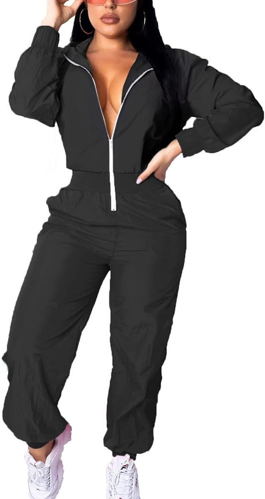 EOSIEDUR Women's Pullover Hoodies Jumpsuit Zipper Jacket Windbreaker Elastic Waistband Pants One Pie | Amazon (US)