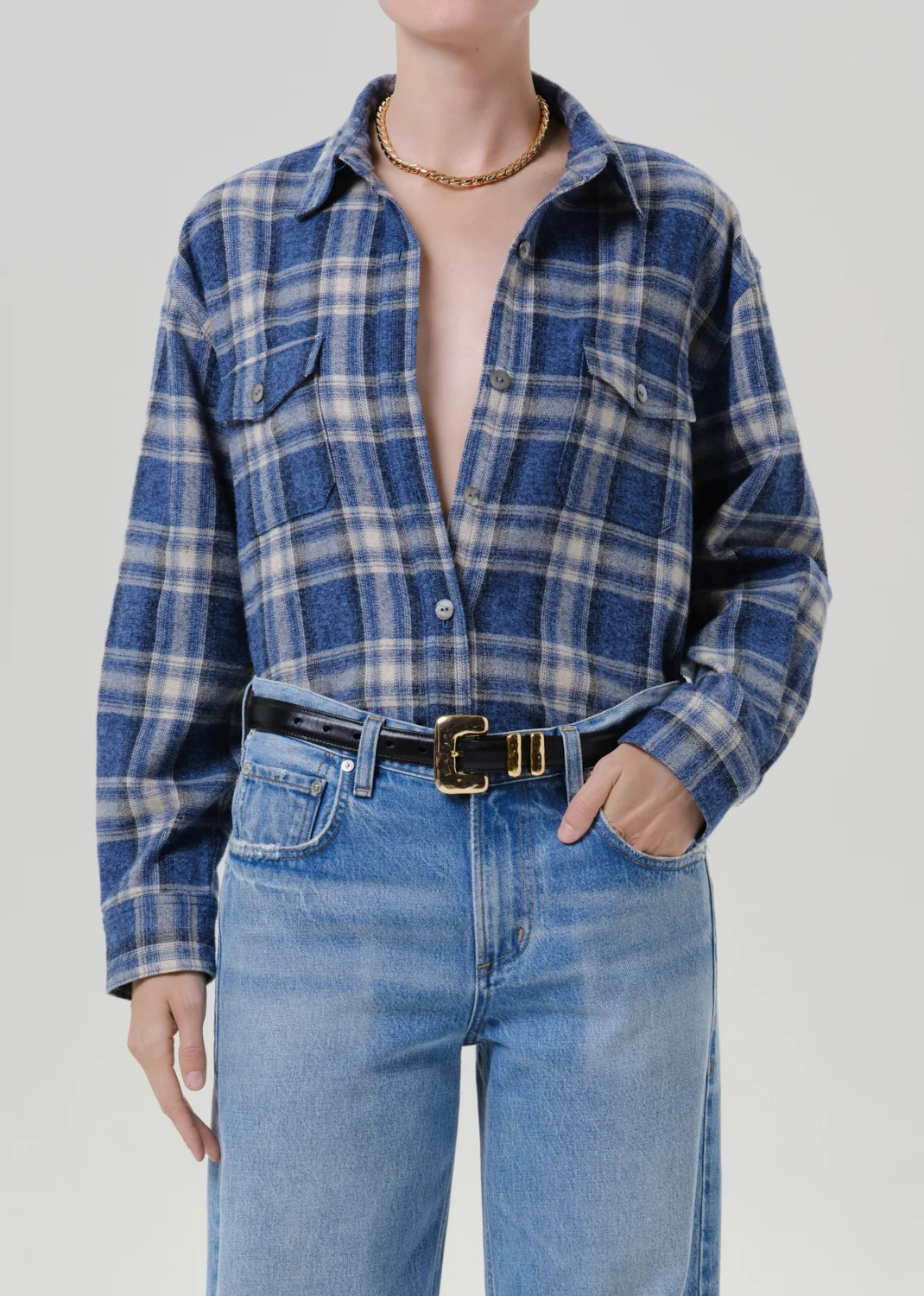 Vintage Long Button Up Shirt in Marina Plaid | Citizens of Humanity