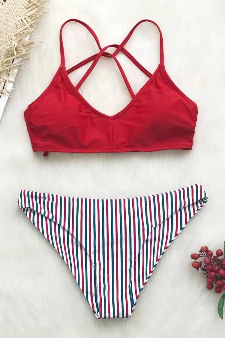 Red White And Blue Strappy Bikini | Cupshe