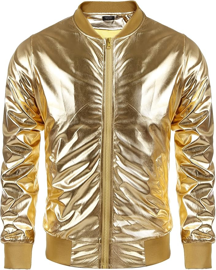COOFANDY Men's Metallic Jacket 70s Disco Christmas Party Varsity Jacket Zip-up Baseball Bomber | Amazon (US)