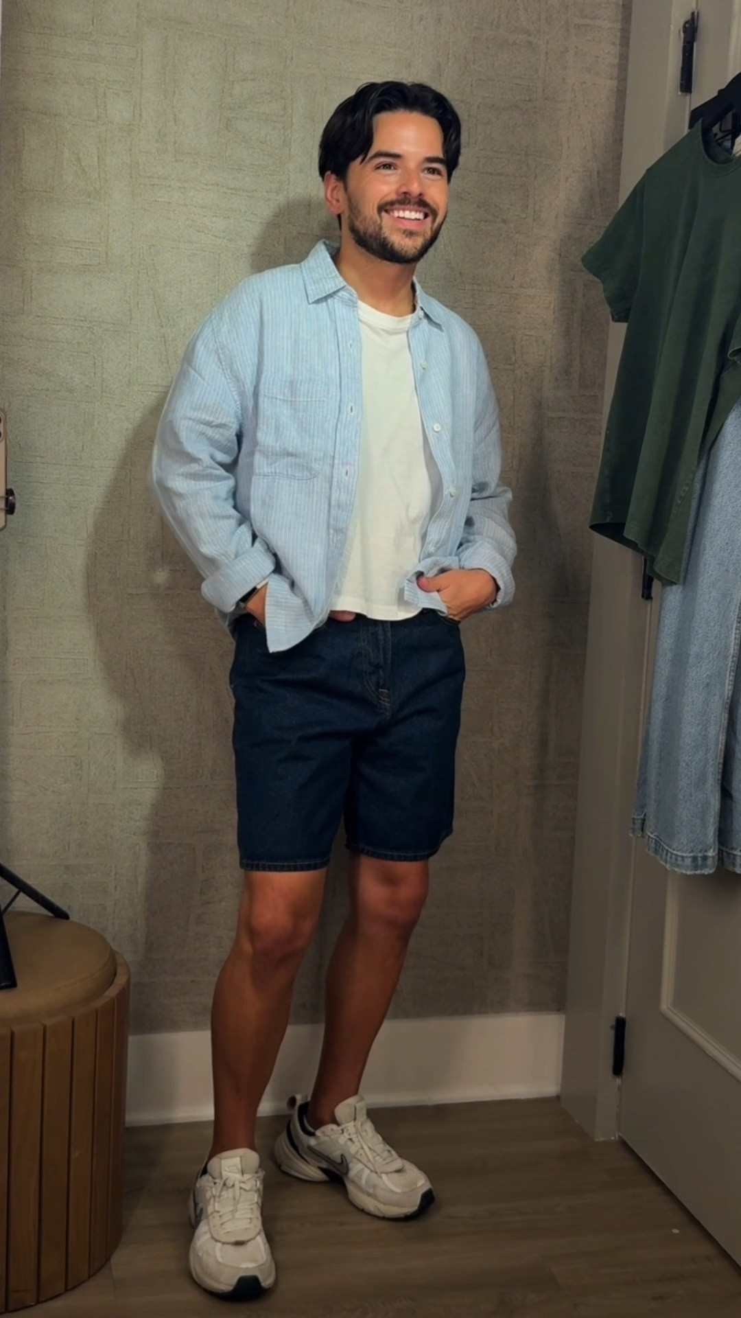 Casual summer date night idea | resort look dinner outfit | men’s shorts | men’s linen button down | summer to fall outfit idea | men’s button down | dark denim 

#LTKStyleTip #LTKMens #LTKSeasonal