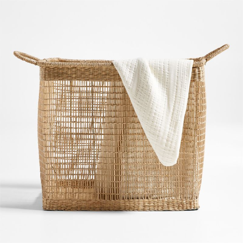 Rybak Large Rectangular Woven Decorative Blanket Basket + Reviews | Crate & Barrel | Crate & Barrel
