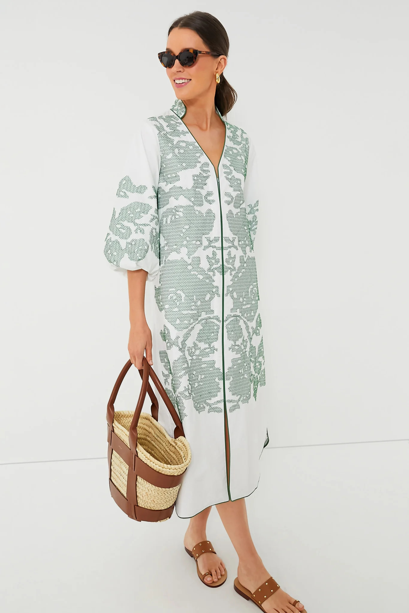 White &amp; Green Embroidery Arem Caftan | Tuckernuck (US)