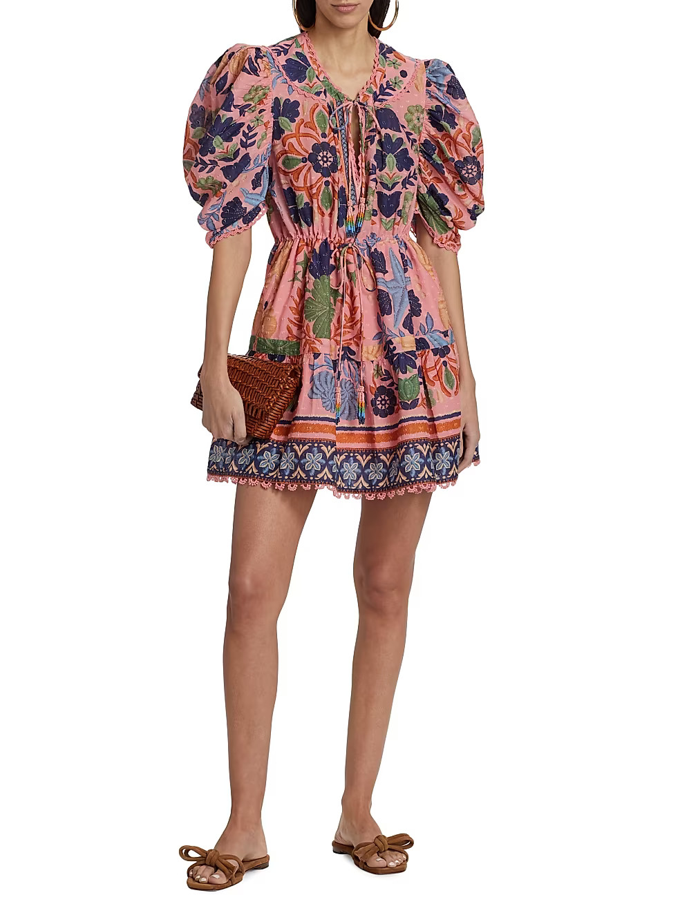 Seashell Tapestry Puff-Sleeve Minidress | Saks Fifth Avenue