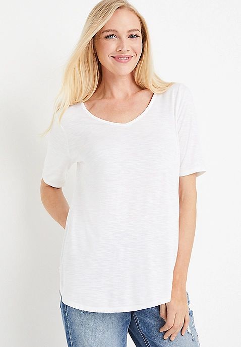 24/7 Flawless Solid V Neck Tunic Tee | Maurices