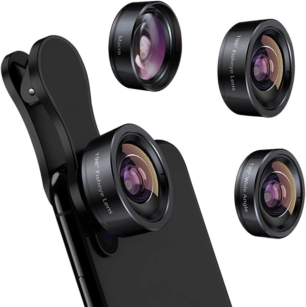 KEYWING Phone Camera Lens 3 in 1 Phone Lens Kit, 198 Fisheye Lens + 120 Super Wide-Angle Lens + 2... | Amazon (US)