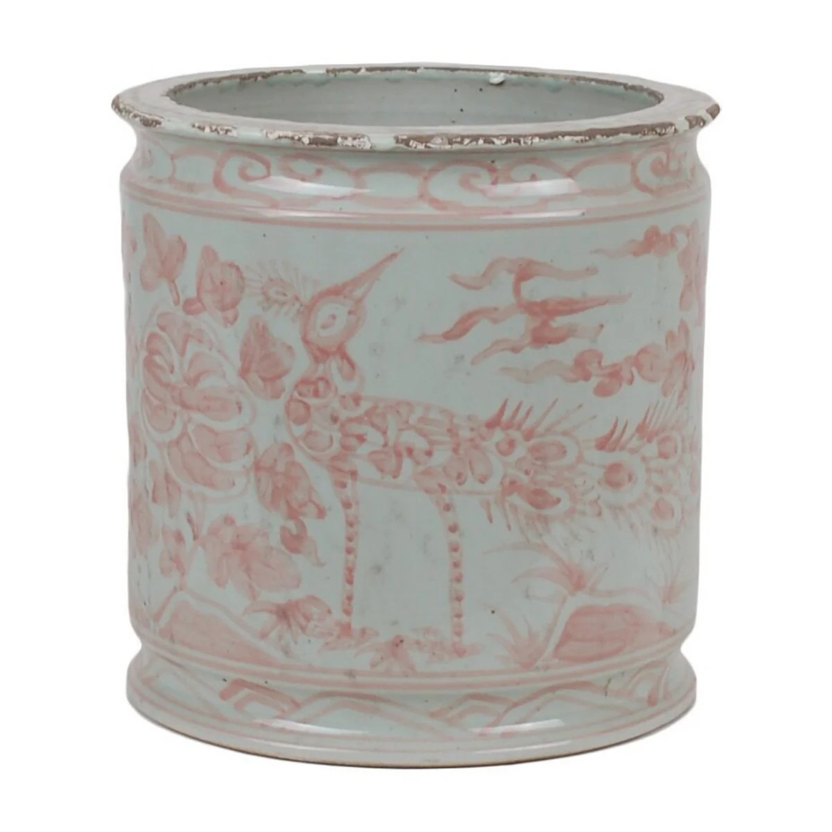 10" Porcelain Rust & White Peacock Motif Beaker Pot | The Well Appointed House, LLC