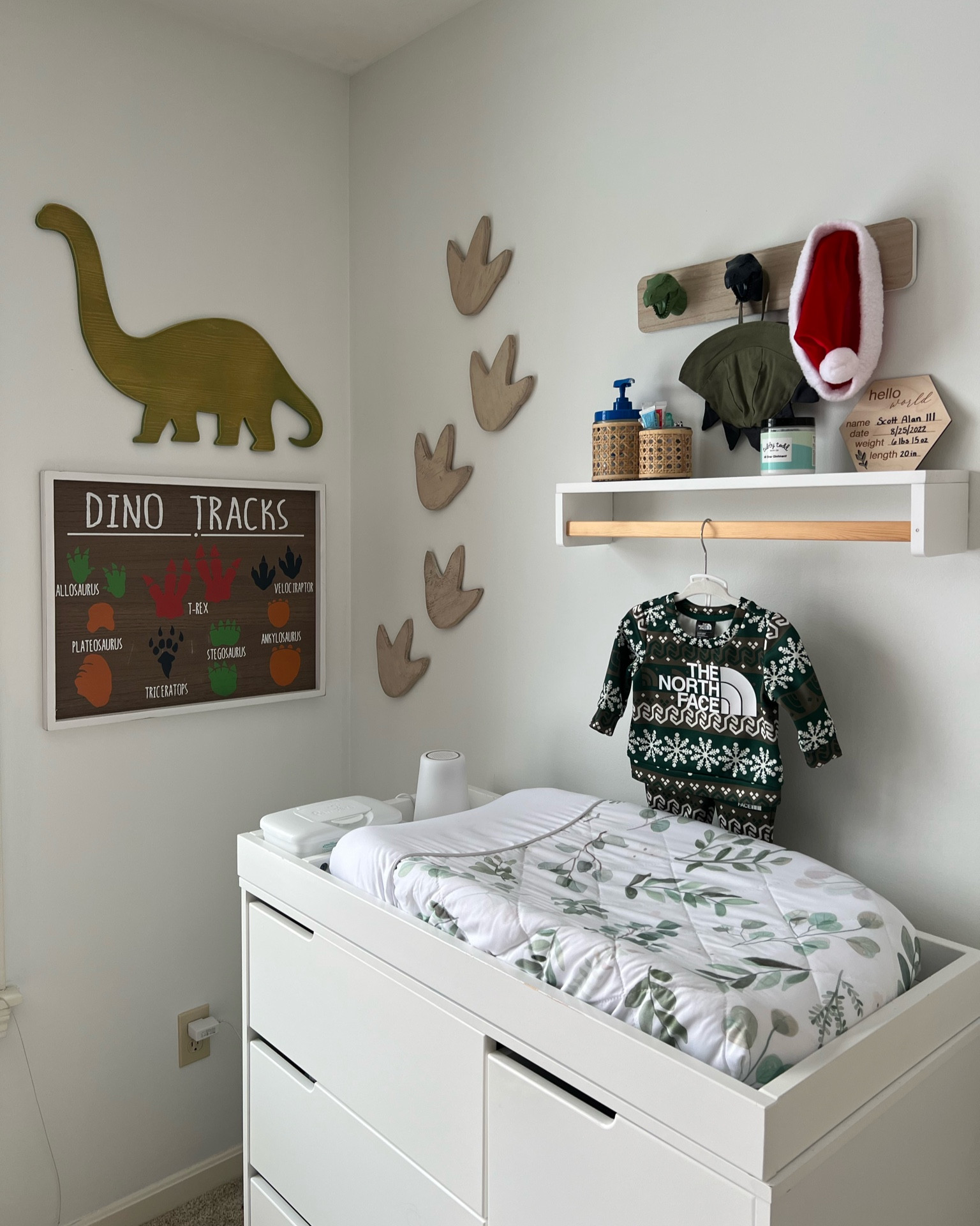 Baby boy nursery. Dino nursery theme. Dinosaur nursery. Bohemian nursery decor. Dinosaur footprints. Boy nursery theme. Changing table. Changer dresser. Nursery inspo. 

#LTKbaby #LTKhome