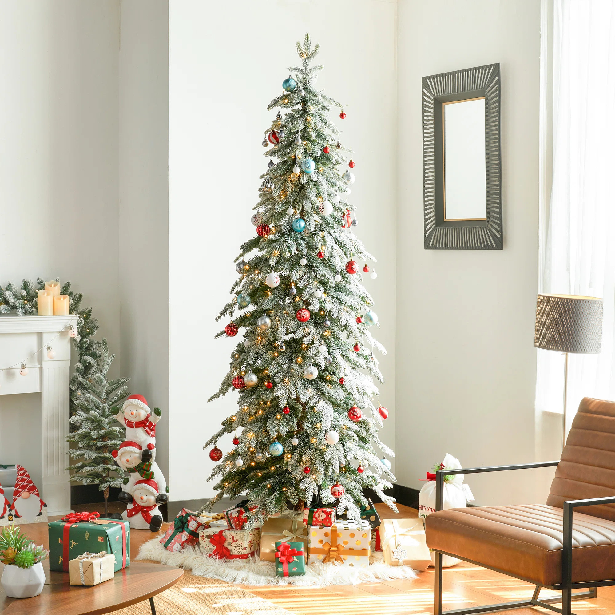 Hersi Flocked/Frosted Realistic Spruce Christmas Tree with LED Lights | Wayfair North America