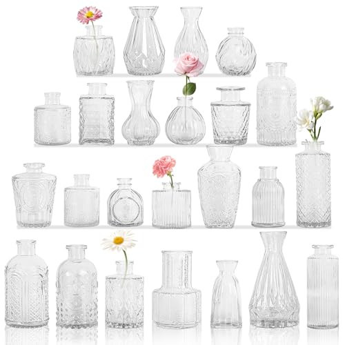 Set of 24 Glass Bud Vase Set, Small Vintage Clear Flower Vase Centerpieces for Table Bulk Cute Rustic Style Mini Vase for Home Decor Wedding Baby Shower Birthday Party | Amazon (US)