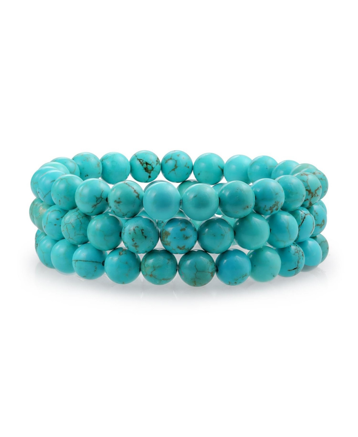 Bling Jewelry Stackable Set Of 3 Natural Stone Round Bead 8MM Multi Strand Stretch Bracelet - Aqua turquoise | Macy's