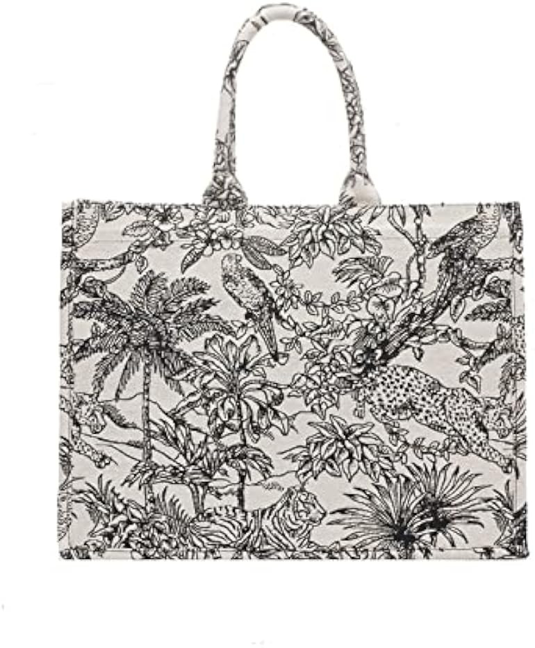 Fashion luxury tote bag cotton linen one shoulder handbag large capacity jacquard embroidery retr... | Amazon (US)