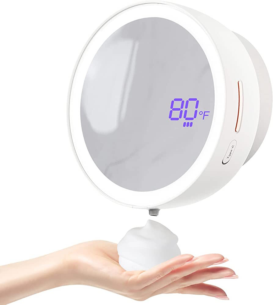 Automatic Soap Dispenser with Fill Light & Mirror, Rechargeable Foaming Hand Soap Dispenser, 3 Ad... | Amazon (US)