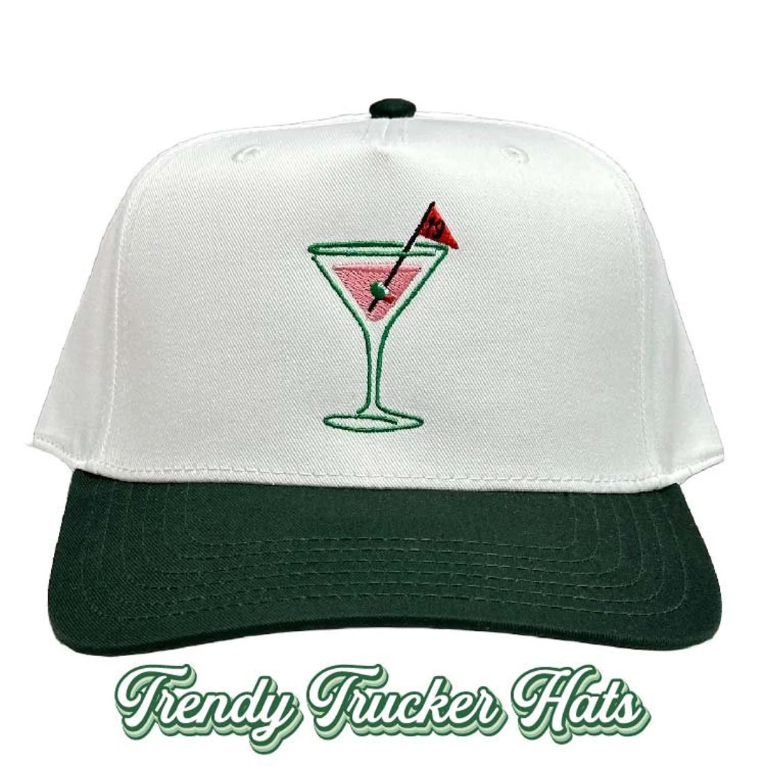 Golf Martini Glass 19 Hole Flag, White & Dark Green , Trucker Hat, Embroidered Hat, Trendy Trucke... | Etsy (US)