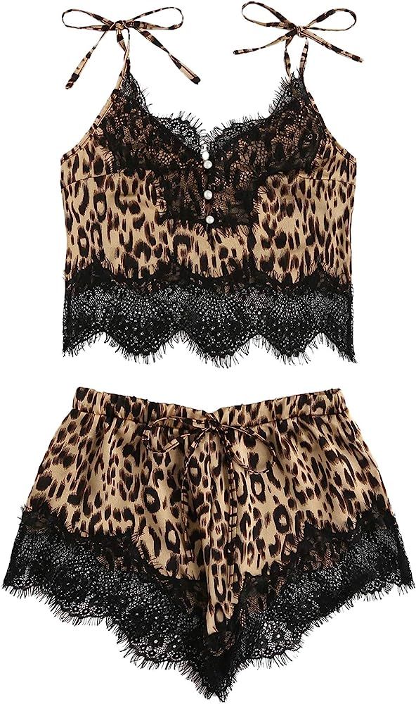 DIDK Women's Lace Trim Bralette Shorts Pajama Set Lingerie Nightwear | Amazon (US)