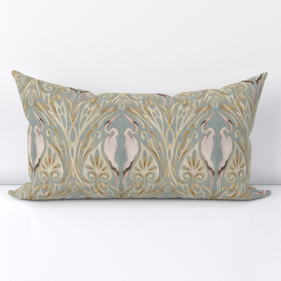 Art Nouveau Cranes with vintage texture Lumbar Throw Pillow Cover bytaranealart | Spoonflower
