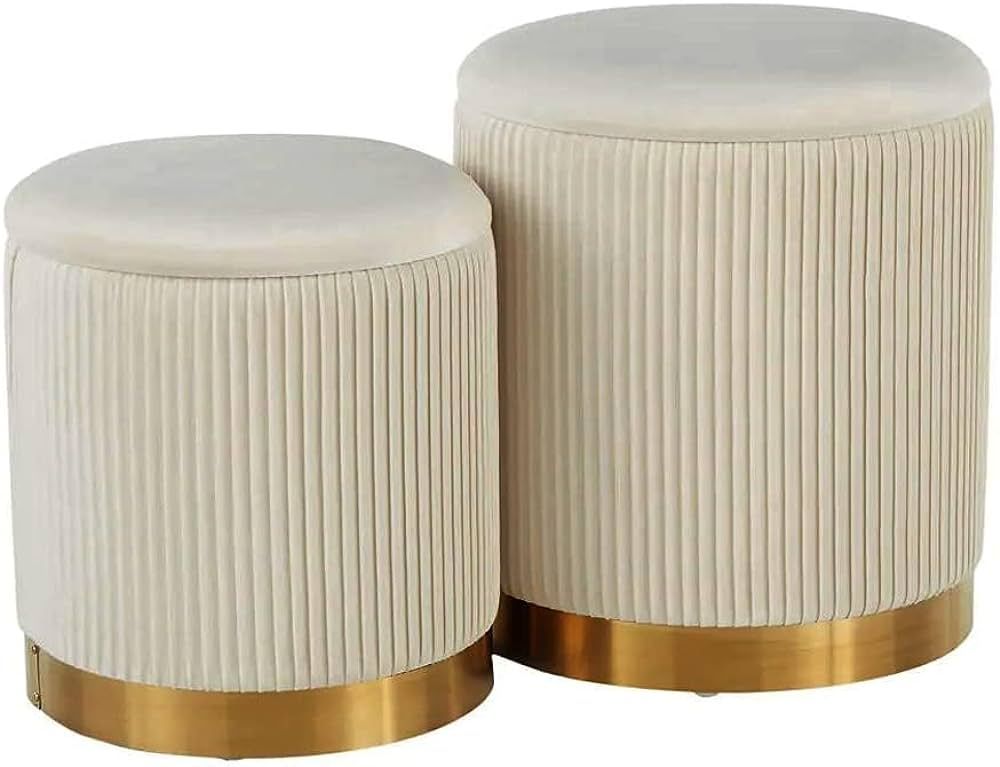 Round Ottoman with Storage Set of 2,White Velvet Storage Ottoman for Living Room, Round Storage O... | Amazon (US)