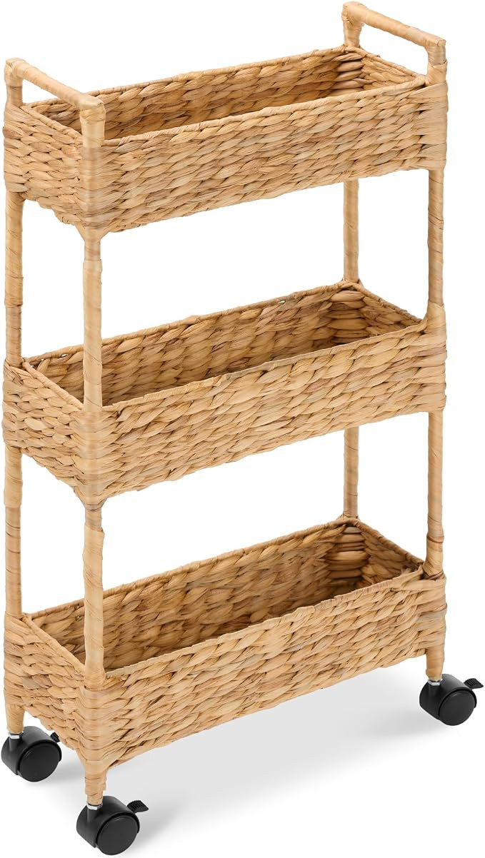 Best Choice Products 3-Tier Slim Water Hyacinth Rolling Nursery Caddy w/Wheels, Handwoven Utility... | Amazon (US)