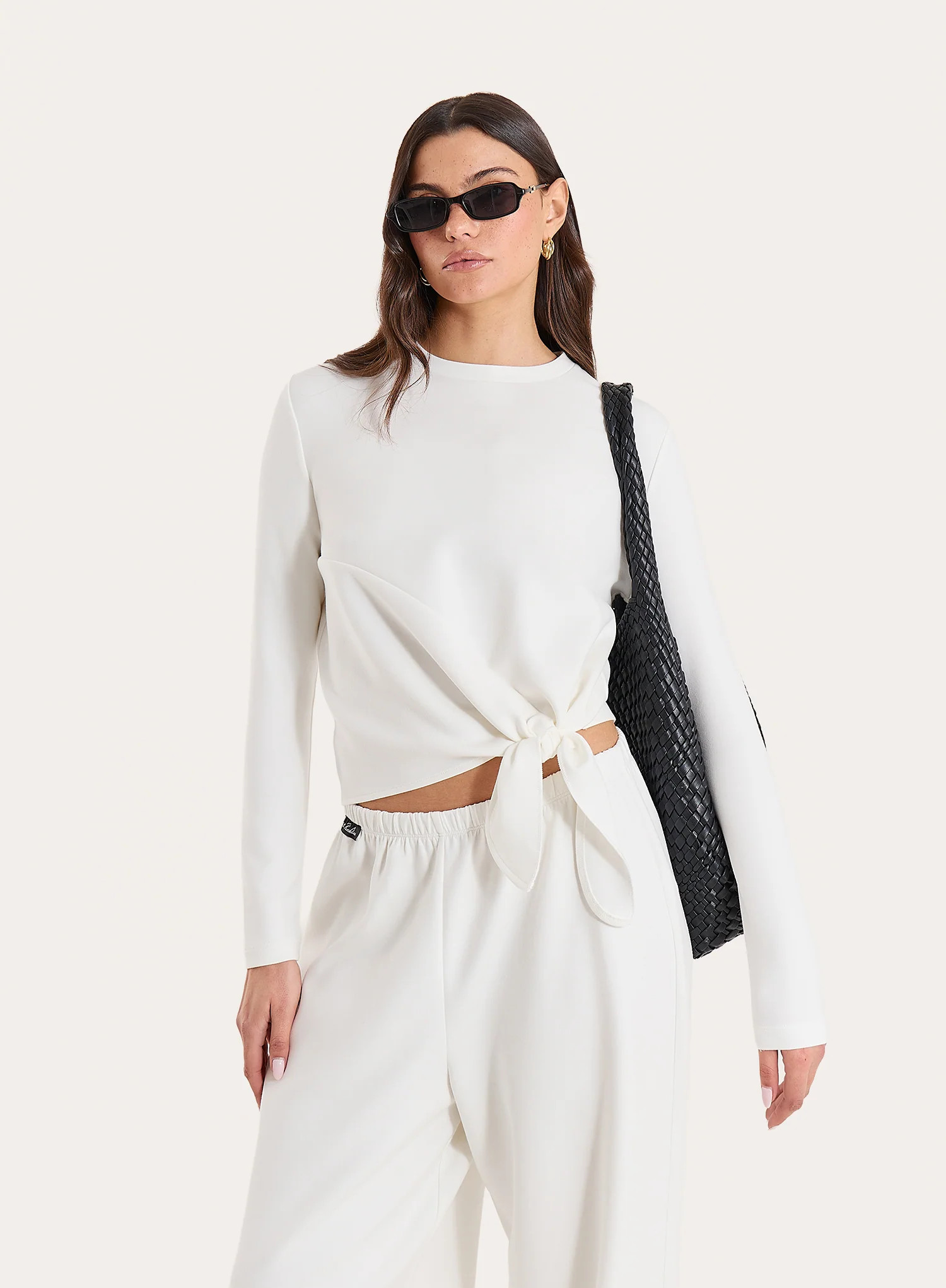 Women's White Long Sleeve Modal Knot Detail Top | Breeze | 4th & Reckless | 4th & Reckless