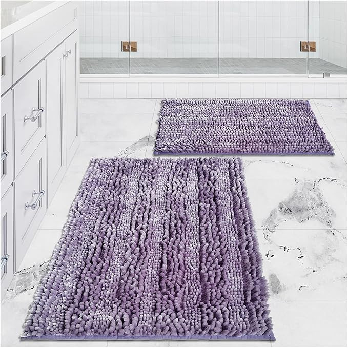 Bathroom Rugs Set 2 Pieces Light Purple Butter Chenille, Shiny Noodle Bath Mat Rug Set with Non S... | Amazon (US)