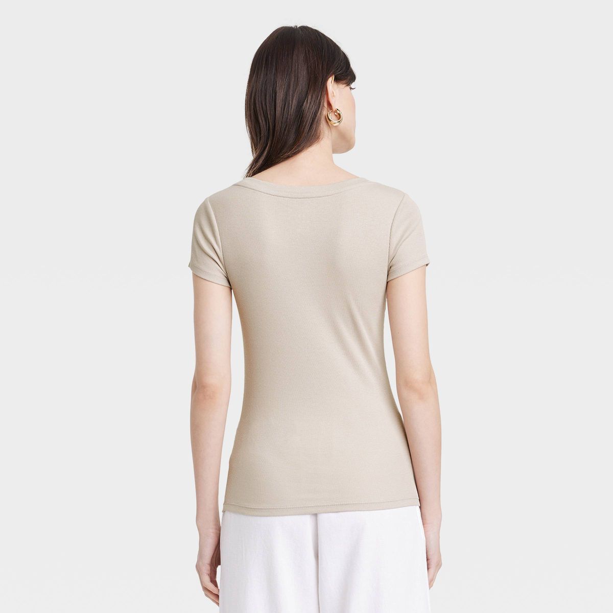 Women's Slim Fit Short Sleeve Ribbed Scoop Neck T-Shirt - A New Day™ | Target
