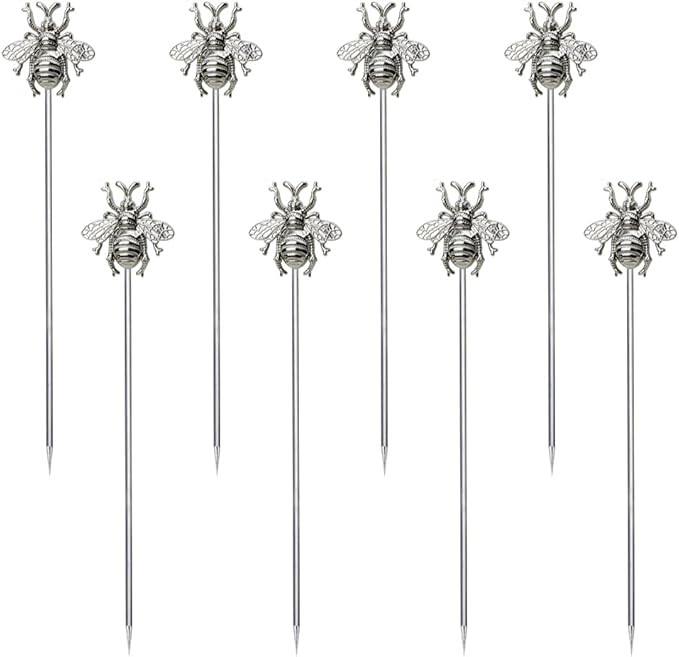 8 PCS bees cocktail Reusable picks，Stainless Steel Cocktail Picks for Appetizers Olives Brandie... | Amazon (US)