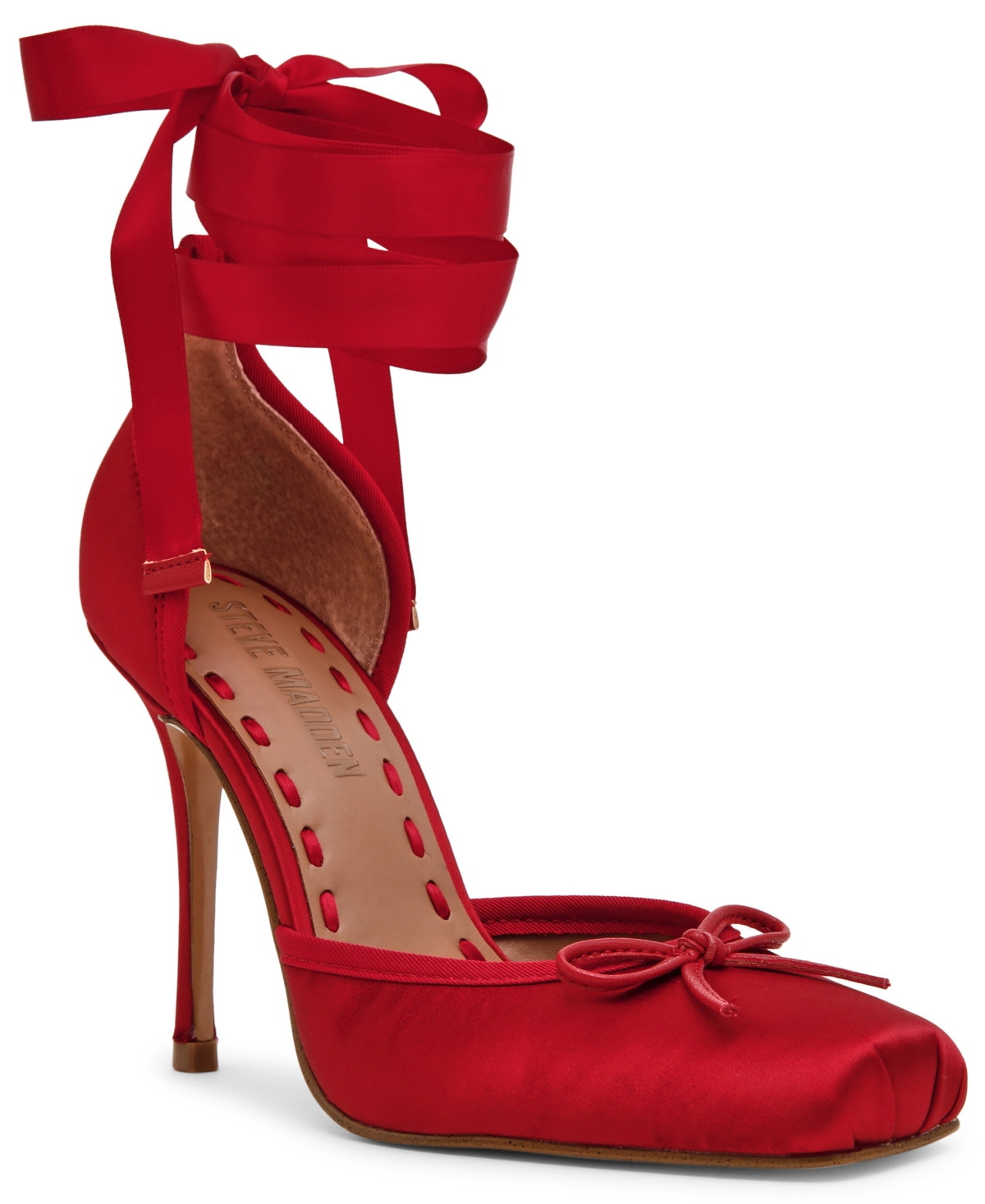 Steve Madden Women's Larina Lace-Up High-Heel Ballet Pumps - Red Satin | Macy's