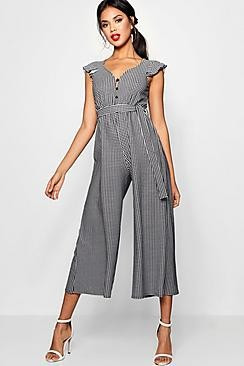 Gingham Frill Sleeve Culotte Jumpsuit | Boohoo.com (US & CA)
