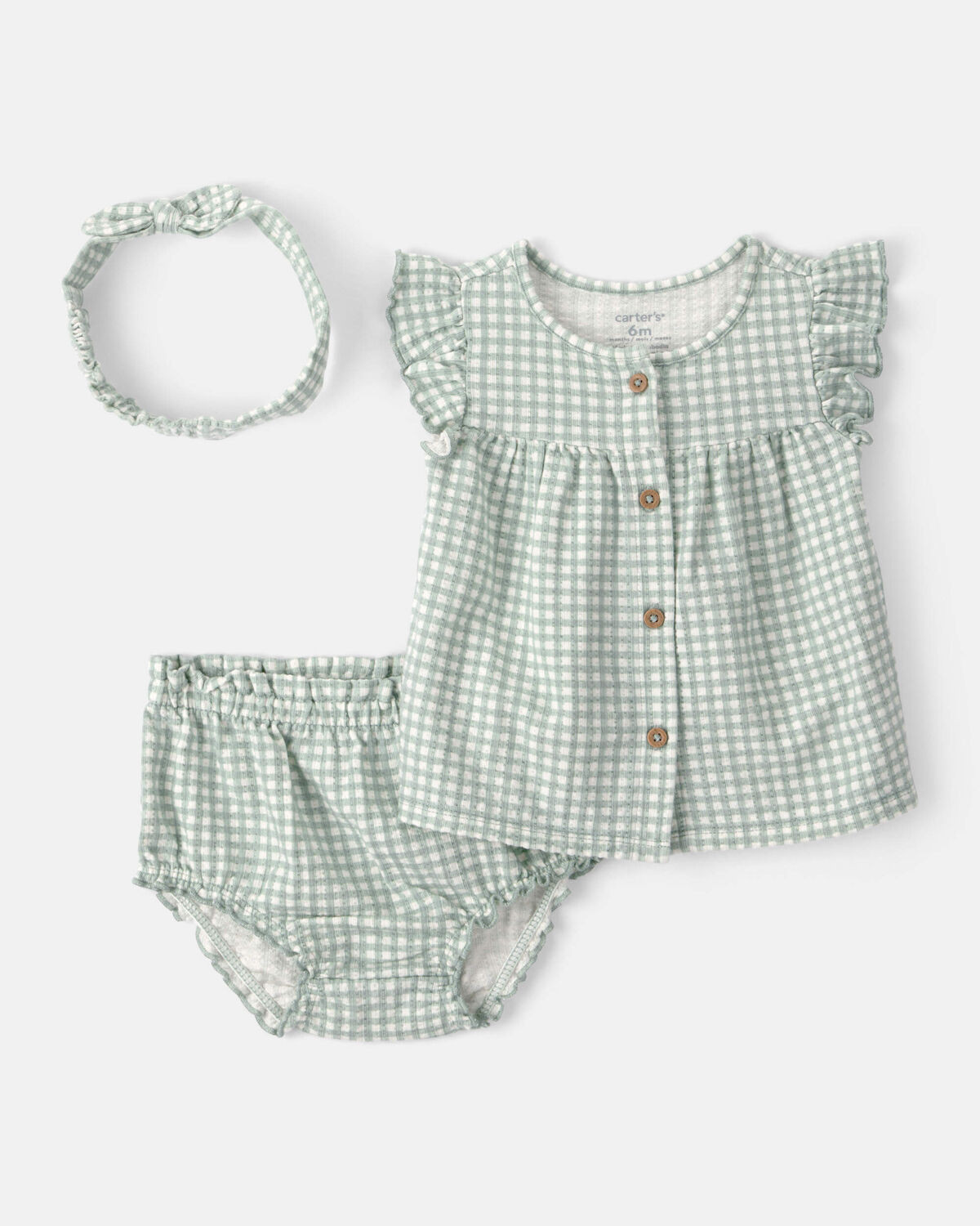 Baby Girl 3-Piece Gingham Top & Short Set - Green | Carter's Inc