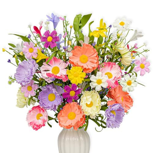 VioletEverGarden 12 Pack Spring Decorations for Home 4 Colors Artificial Spring Flowers 17 Inch Spring Floral Stems with Daisy and Forsythia for Spring Summer Wedding Holiday Decor | Amazon (US)