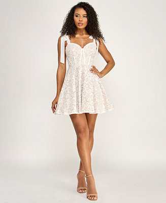 Juniors' Corset Lace Tie Sweetheart Neck Dress | Macy's