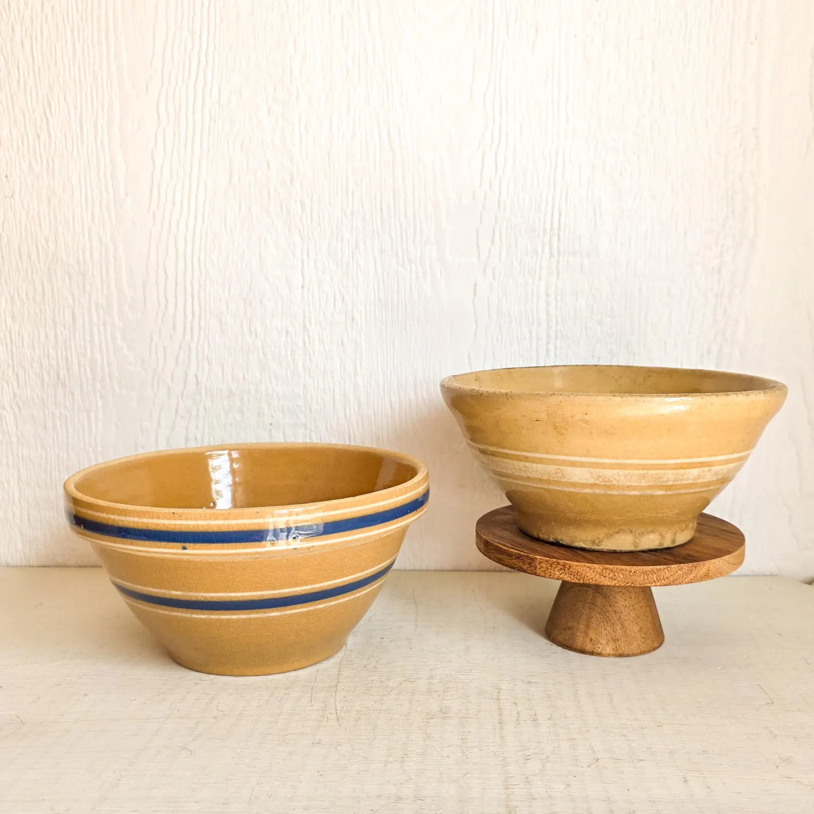 Antique Yellow Ware Mixing Bowl, Blue Banded Stripes, Farmhouse Kitchen - Etsy | Etsy (US)