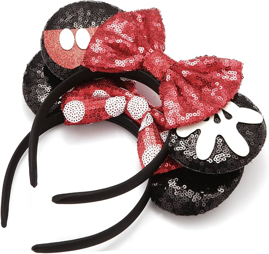 RCJERA Mouse Ears Headbands 2 pcs Classic Mouse Ears Bow Headbands for Kids Girls Women, Glitter... | Amazon (US)