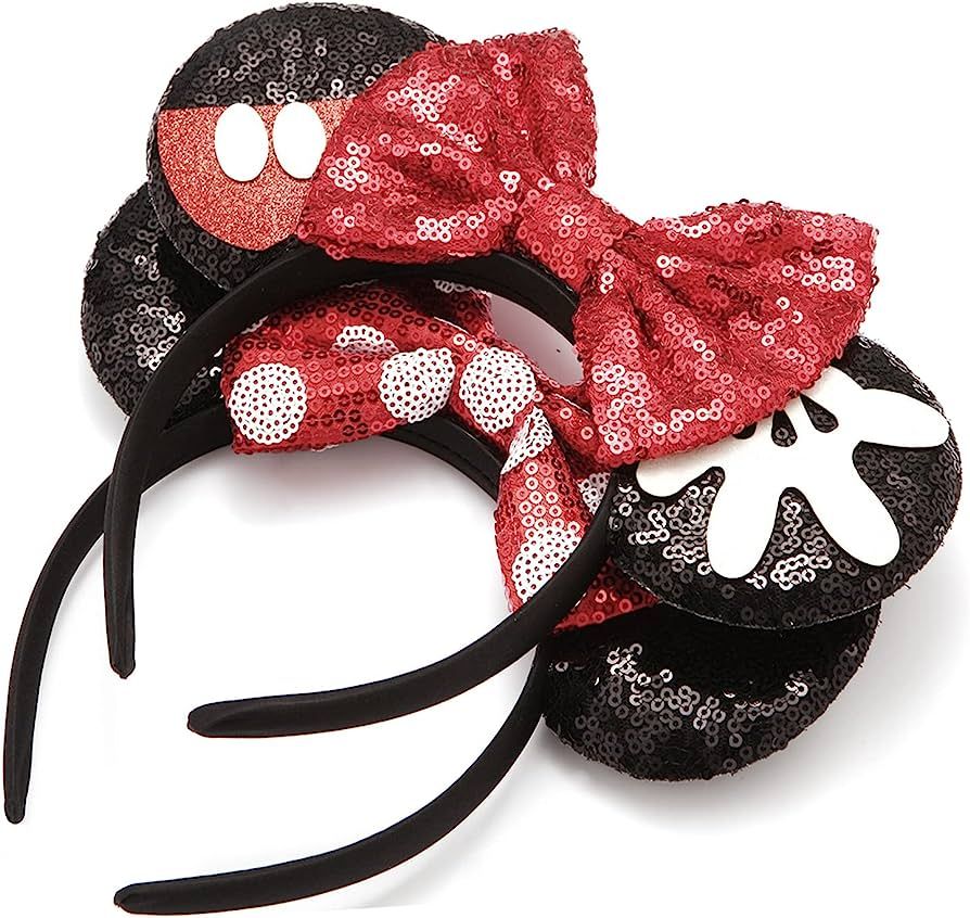 RCJERA Mouse Ears Headbands 2 pcs Classic Mouse Ears Bow Headbands for Kids Girls Women, Glitter... | Amazon (US)
