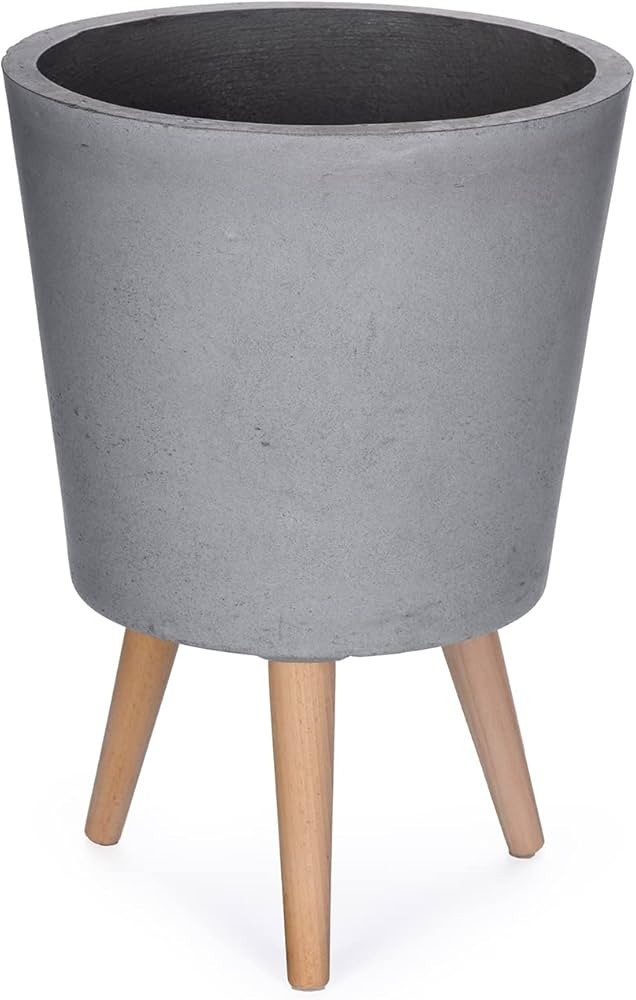 SANDYBAYTAS Durable Concrete Planter Pot with Wooden Legs, Tapered Shape Planter with Wood Stand ... | Amazon (US)