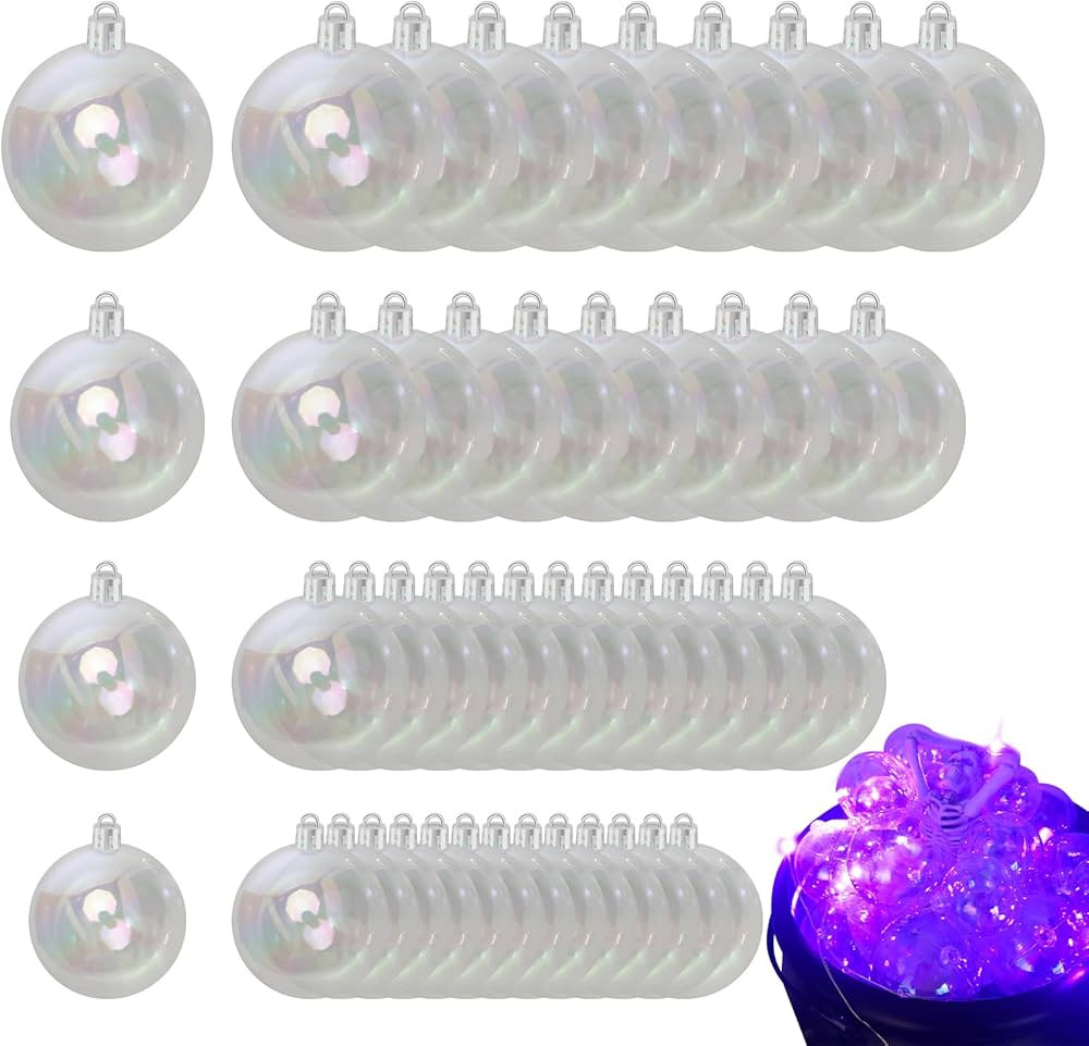 60PCS Iridescent Ornaments Balls Multisize Clear Ornament Balls Clear Iridescent Christmas Orname... | Amazon (US)