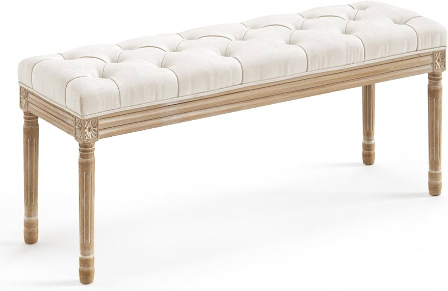 LUE BONA 44" Bedroom Bench, Vintage French Tufted End of Bed Bench, Upholstered Fabric Ottoman Be... | Amazon (US)