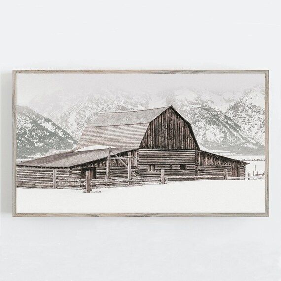 Samsung Frame TV Art, Barn in the Snow Art, Winter Wall Art, Modern Farmhouse Wall Decor, Rustic ... | Etsy (US)